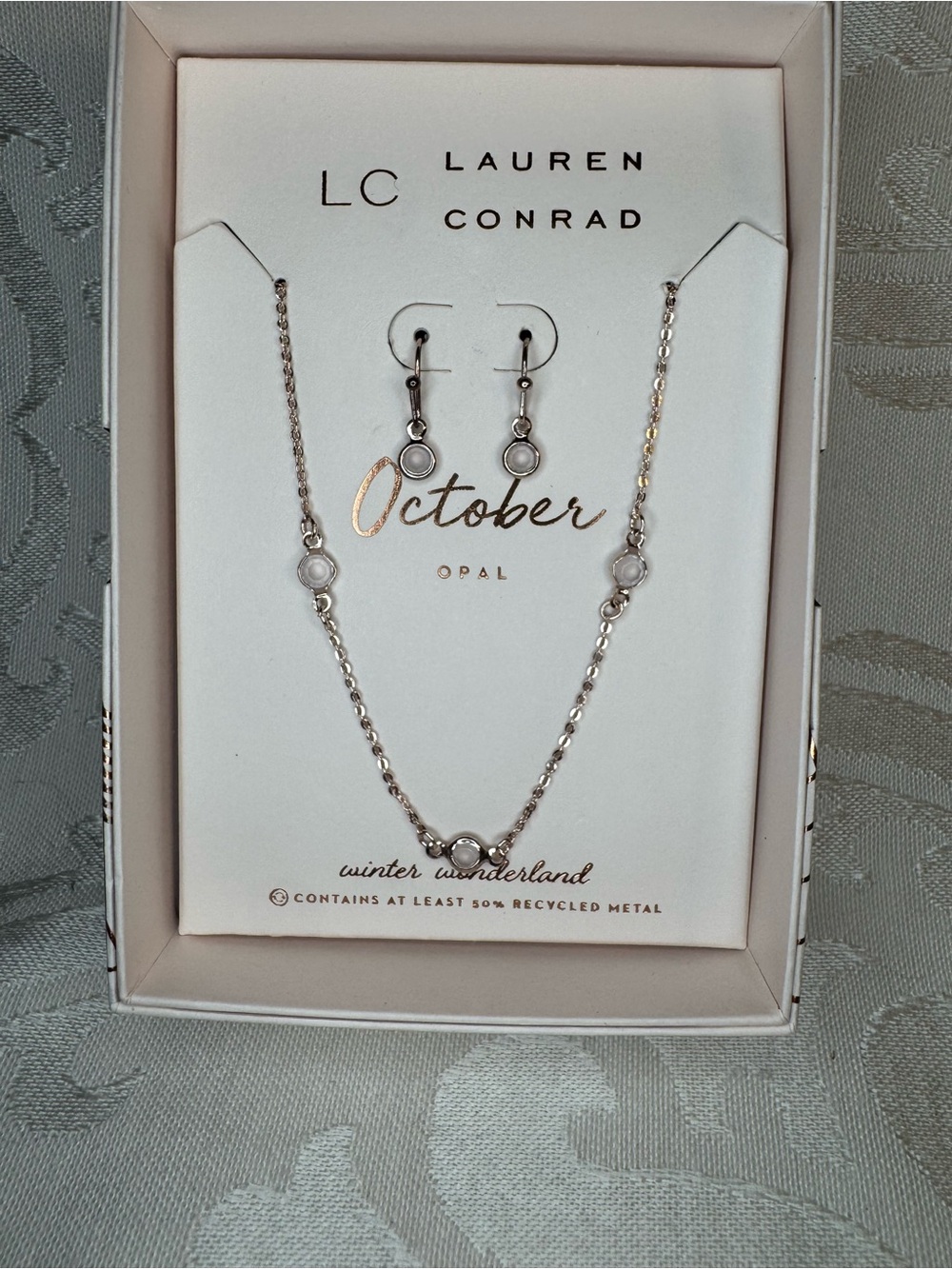 New LC Lauren Conrad Rose gold Necklace and Earring Set with White Opal Accents